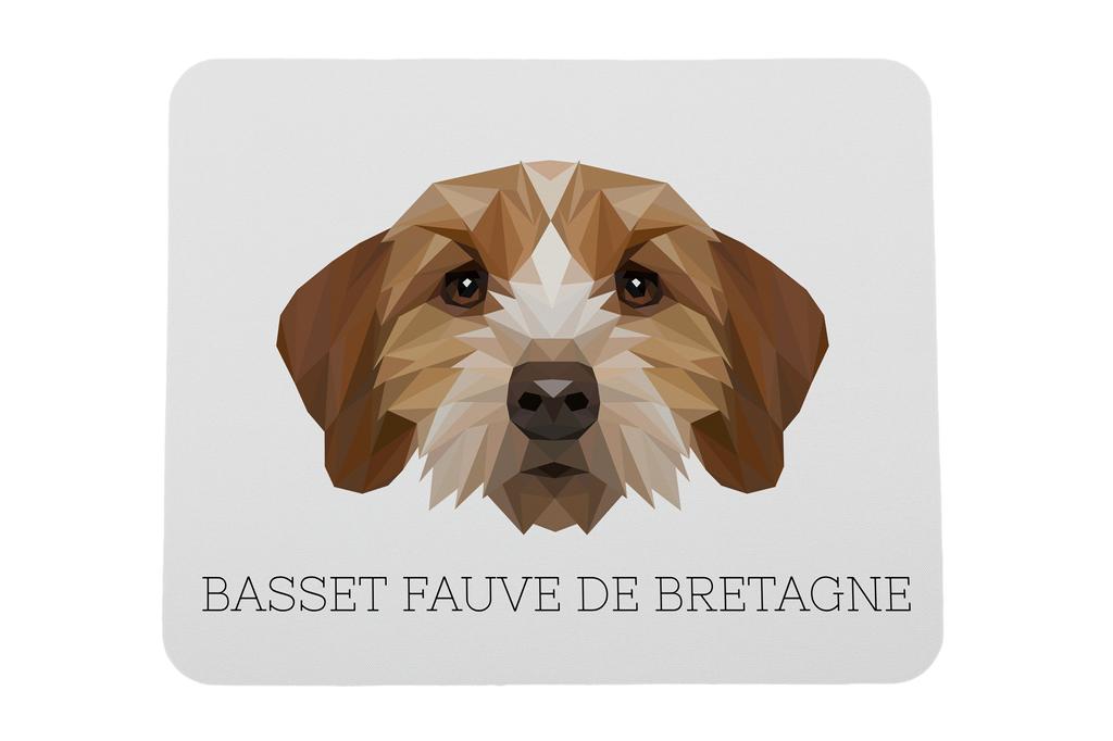 Basset Fauve de Bretagne, Fawn Brittany Basset – Geometric mouse pad with a picture and text | Art-Dog