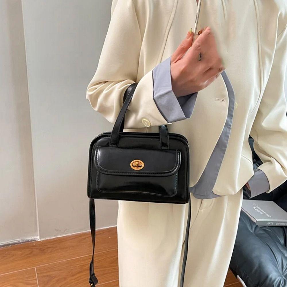 Solid Color Pocket Boston Tote Bag Korean Style Underarm Bag Mini PU Bowling Bag  Girls
