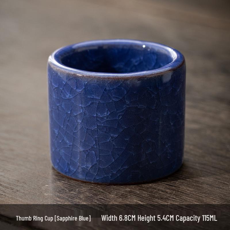 Ceramic Ice Flower Glaze Tea Cup Set: Water-Resistant, Large Thumb Ring, Four Seasons Gift Box.