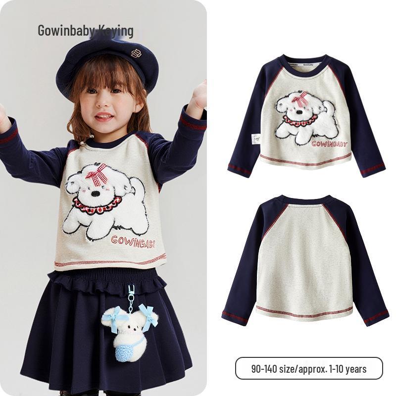 

2025 Autumn Girls Long-Sleeve Cartoon T-Shirt Set - Loose, Round Neck Cute Top for Kids 110 cm
