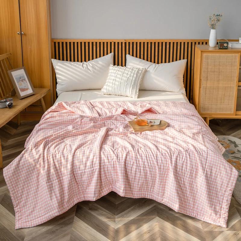 Simple Black White Checkerboard Pattern Summer Quilt Cotton Skin-friendly Air Conditioning Quilted Quilt Multifunction Blanket