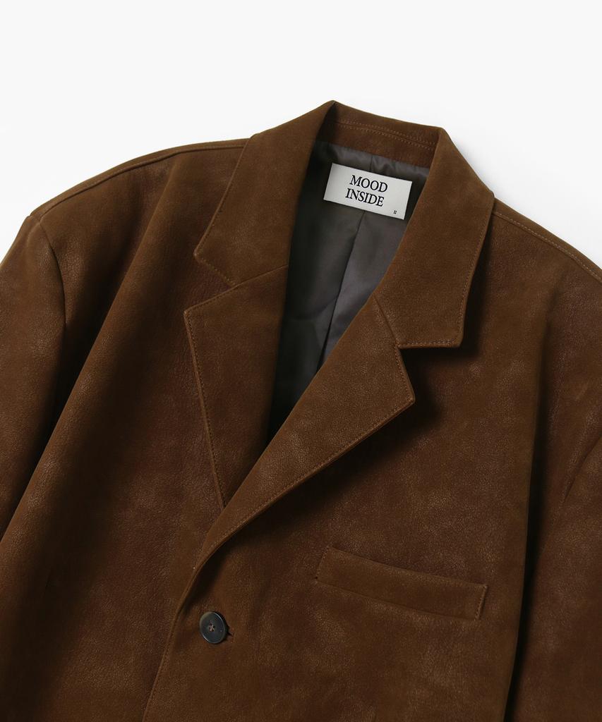 Mood Inside Suede Leather Three-Button Blazer_Brown
