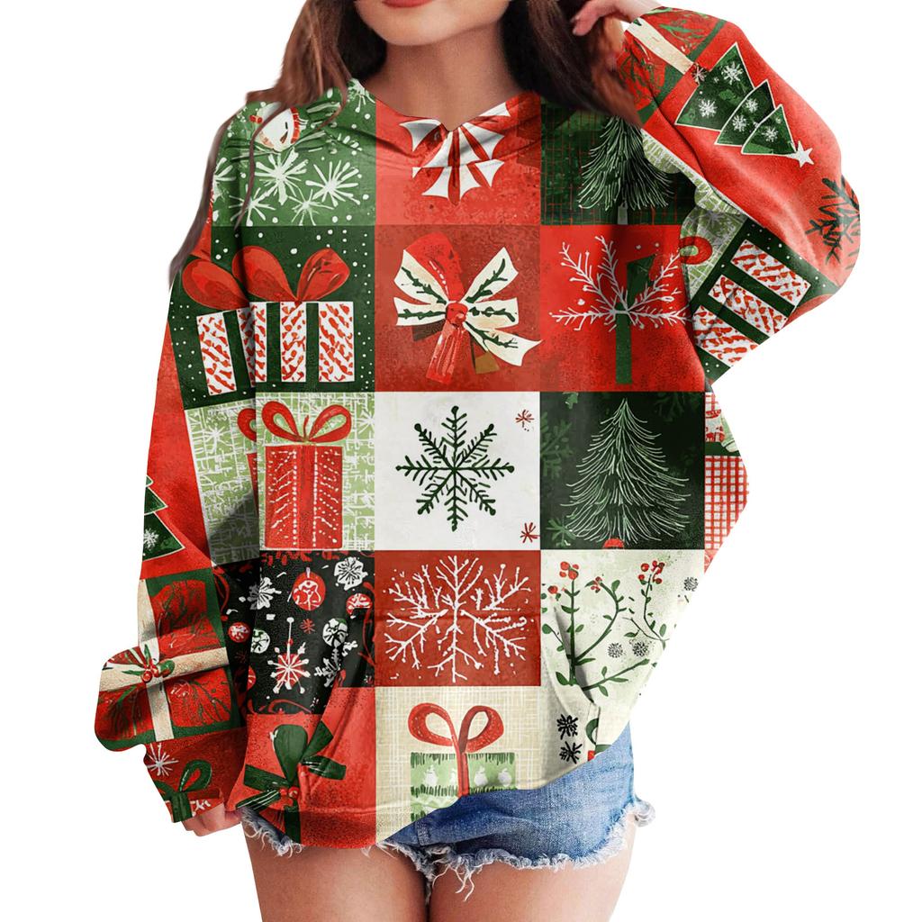 Sweatshirts For Teen Girls Hoodies Long Sleeve Drawstring Pullover Cute Oversized Hoodie Christmas Day