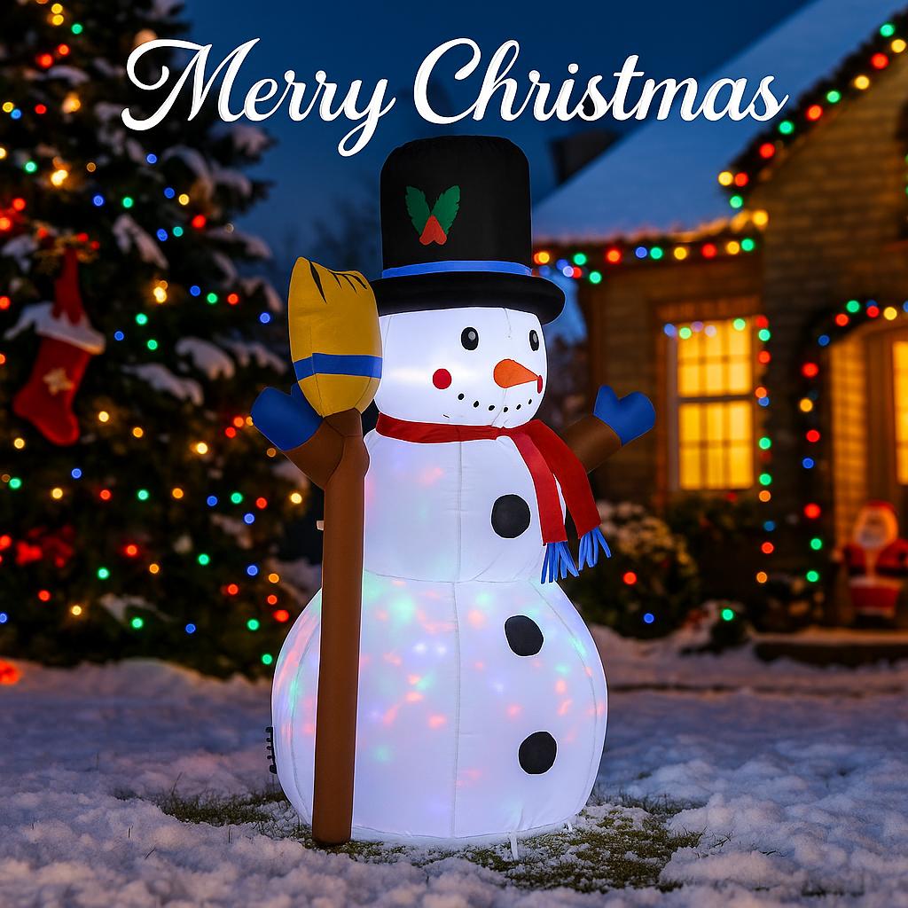 3.9FT LED Inflatable Yard Decor Xmas Snowman Broom Christma Outdoor Home Decorations Ornament Festive Toy Gifts Supplies Decor