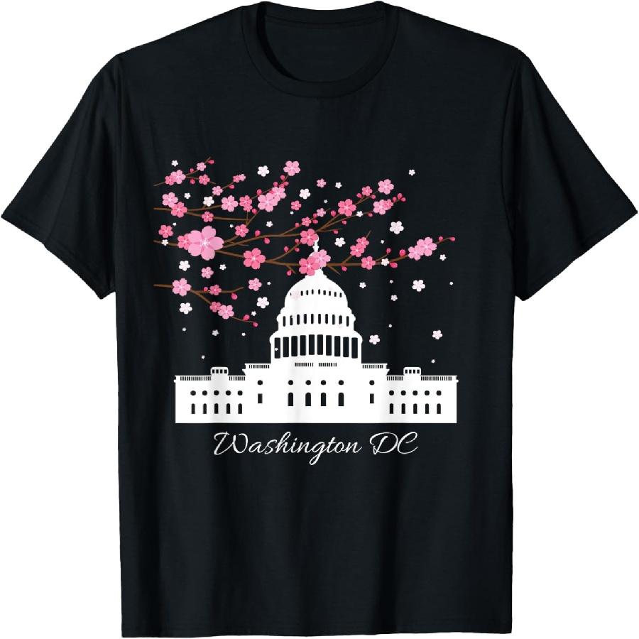Washington DC Capitol Building Cherry Blossom Trees T-Shirt S