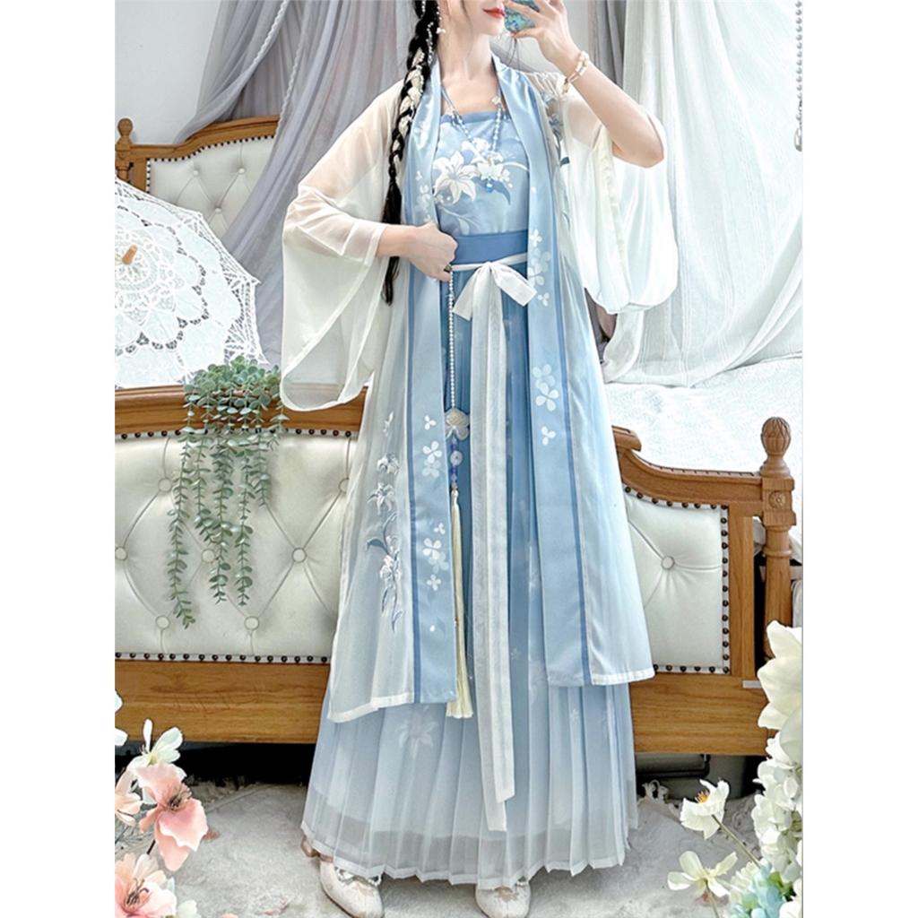 Chinese Song Dynasty Style Hanfu For Women Waist-length Pleated Skirt Embroidered Daily Spring And Summer Suit