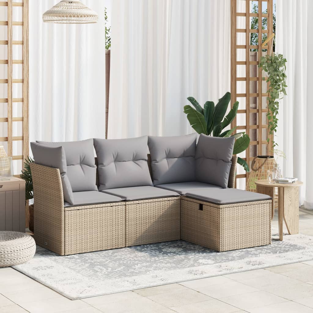 4 Piece Garden Sofa Set with Cushions Beige Mix Poly Rattan