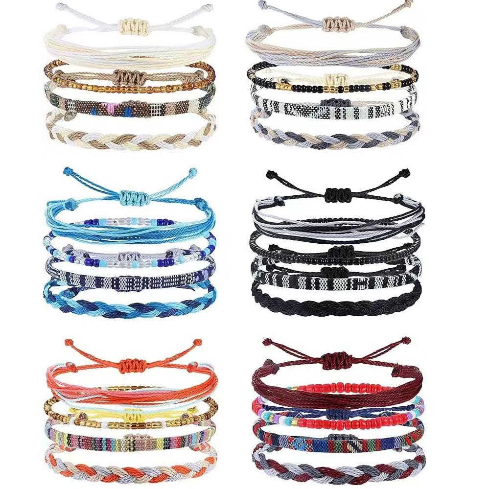 4 /24 Pcs Boho Surfer Bracelet Anklets Braided Bracelet Colorful String Rope Ankle Bracelets Waterproof Summer Beach Zircon