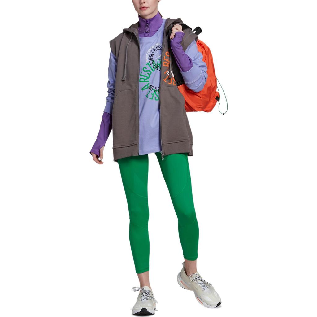 Adidas Solid Color Logo Print High Waist Fitness Pants Women Bottoms Green HI6148