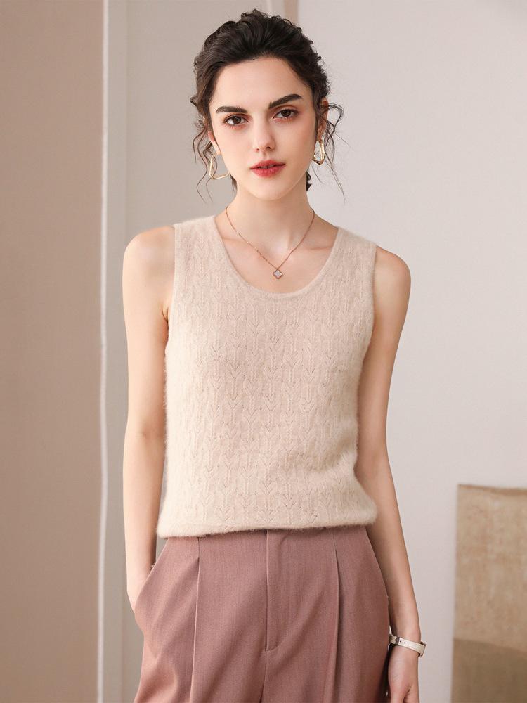 Women's 100% Cashmere U-neck Sleeveless Pullover Top