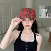 Cotton Plaid Beret Cap Short Brim Women Artist Hat Simple British Forward Hat  School