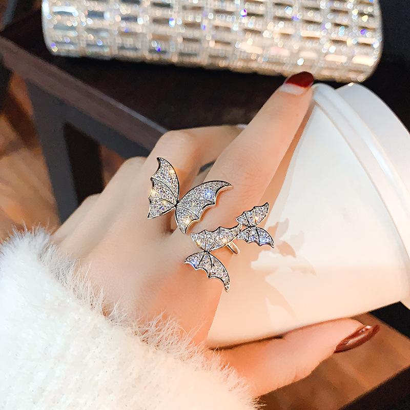 Inlaid Rhinestones Sparkling Butterfly Open Ring Women's Personalized Fashionable Daily Accessories Party  Birthday Gifts