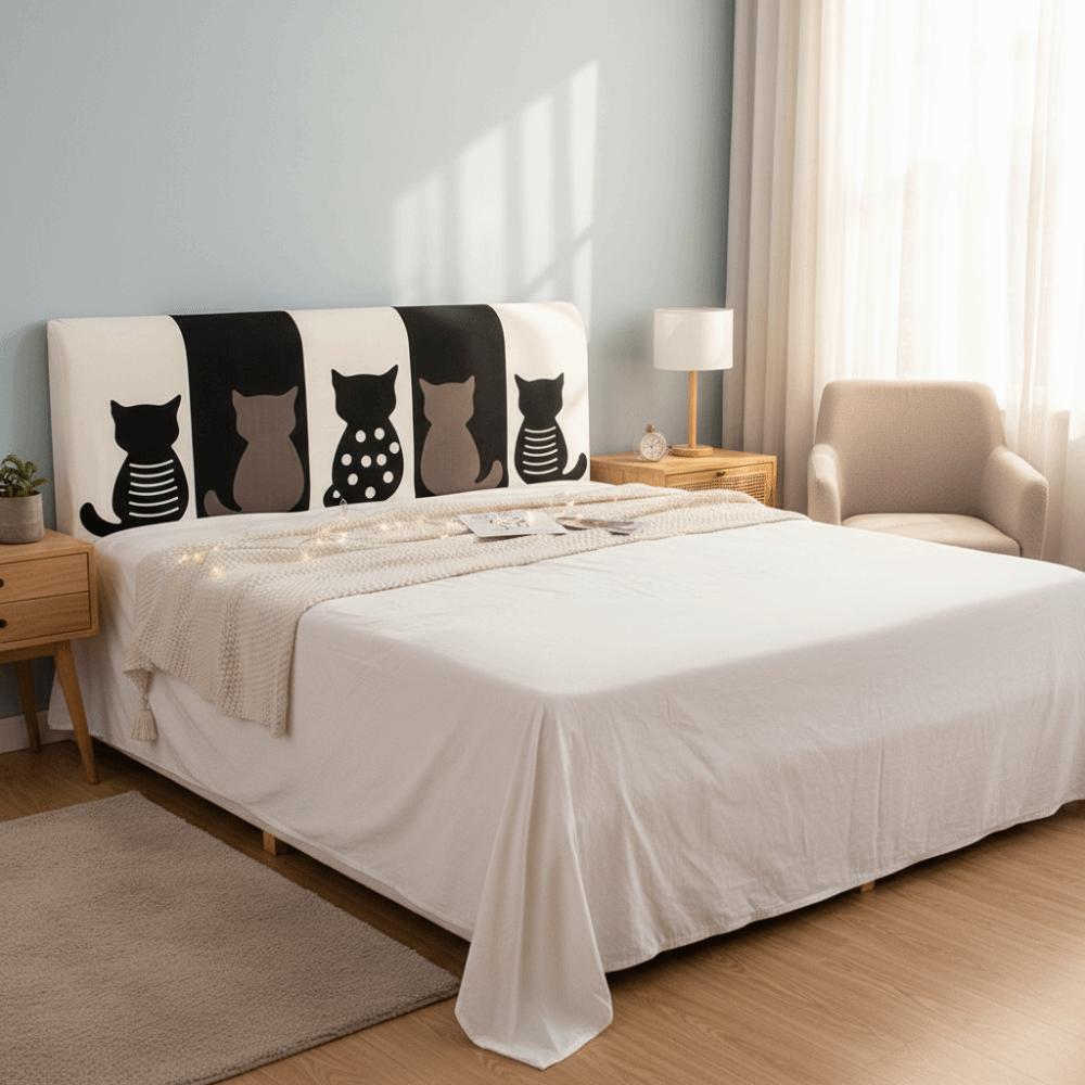 Elastic Bed Head Cover Cartoon Dustproof Bedside Cover Skin-friendly Feel Cat Pattern Bed Back Dust Protector Cover for 1.5m Bed