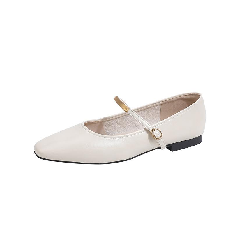 Moonlight Shoes Spring and Summer One-word Buckle Metal Flat Mary Jane Shoes Women with Skirts Single Shoes Women