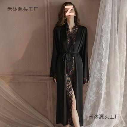 

Sexy pajamas, bathrobes, pajamas, new ice silk, long lace, pure lust, bridal loungewear, morning gown XXL білий