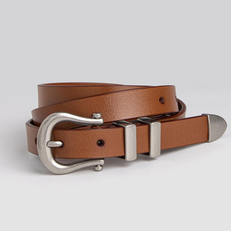 New Lady's Exquisite and High-end Business Commuting Leather Women's Belt with Horseshoe Buckle, Versatile Women's Belt, and Retro Cowhide