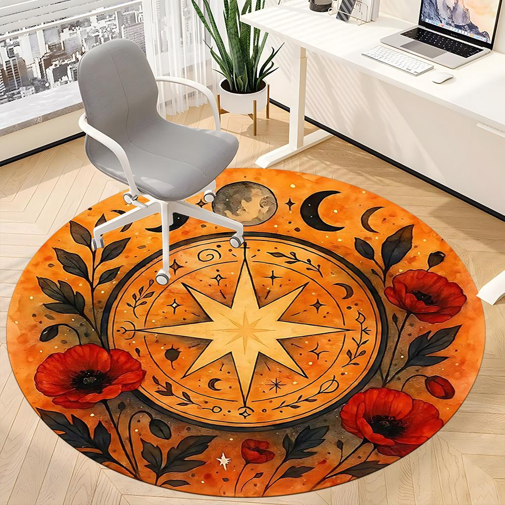 1PC Wicca Moon Phase Office Round Area Rug, Indoor Mat Suitable For Office, Under Office Chairs Bedroom Living Room Home Decor, Room DecoT1223076