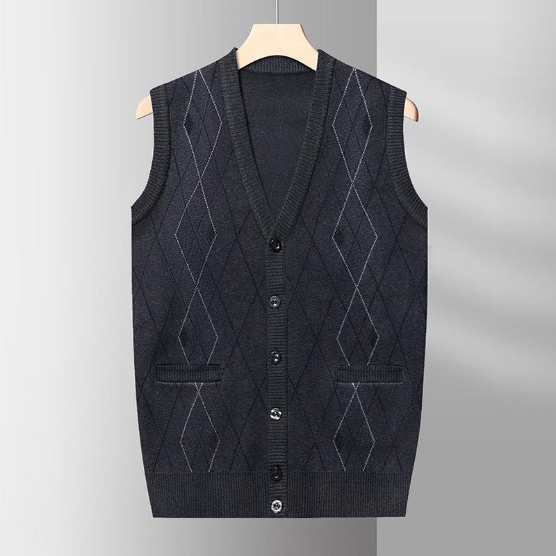 

Knitted Vest Male V-neck Autumn Men s Knitted Sleeveless Sweater Fashion Jacquard Vest for Men. 4XL
