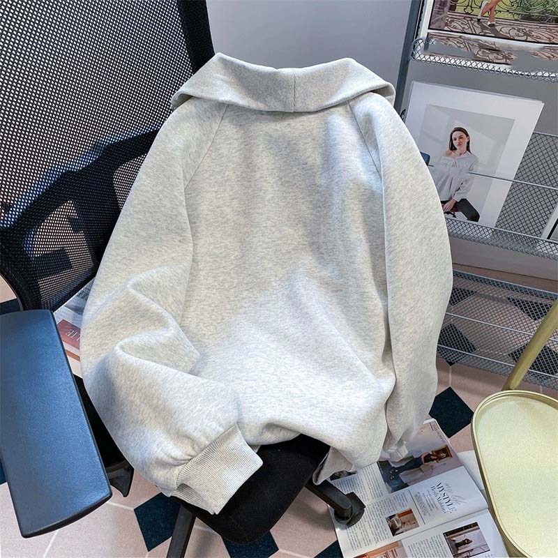 Sweatshirt Women's Autumn Solid Color Casual Daily Sweatshirt Gray Half Zipper Sports Long Sleeve Top