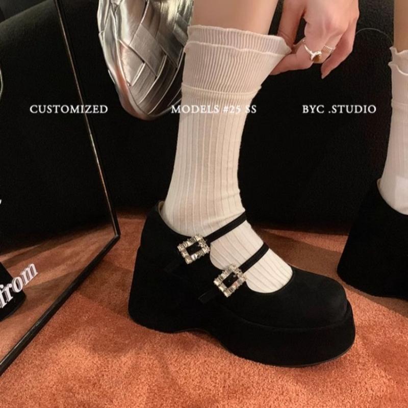 Platform Marie Janes Shoes Women Wedges Sandals Summer 2025 New Trend Dress Pumps Shallow Elegant Suede Plus Size Zapatos Mujer