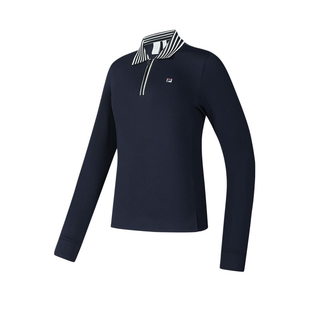 Fila Comfortable Soft Tennis Sports Warm Long Sleeve Polo Shirt Women Tops Blue A11W513217F-NV