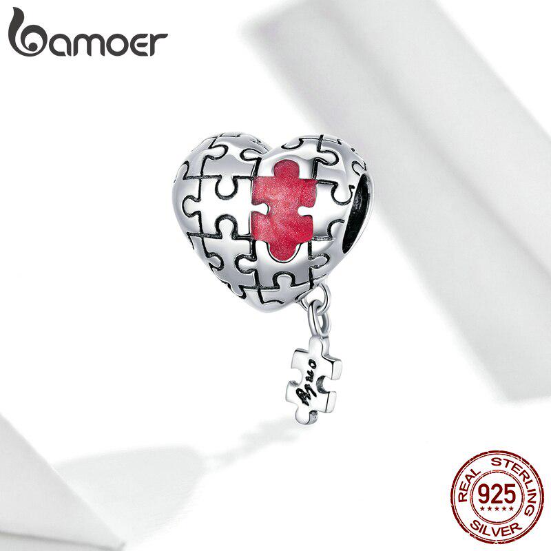 

Bamoer, настоящее серебро 925 пробы, пазлы о любви, окисленное серебро, подвеска для оригинального браслета 3 мм и браслета, эмалированные металлические бусины, ювелирные изделия 925 silver