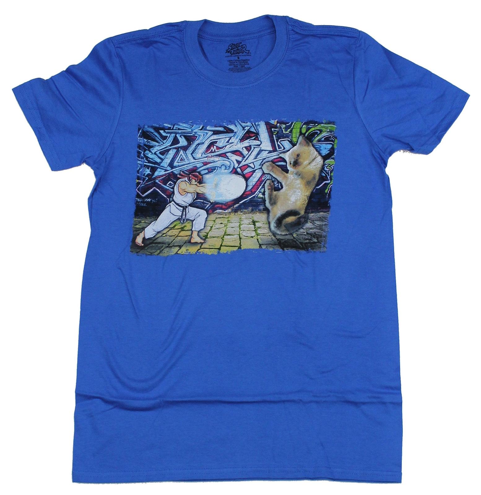 Street Fighter II Adult New T-Shirt - Ryu Verses Kitten Battle S