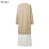 ZANZEA Women Casual Mesh Splice Loose V-neck Long Sleeve Dress
