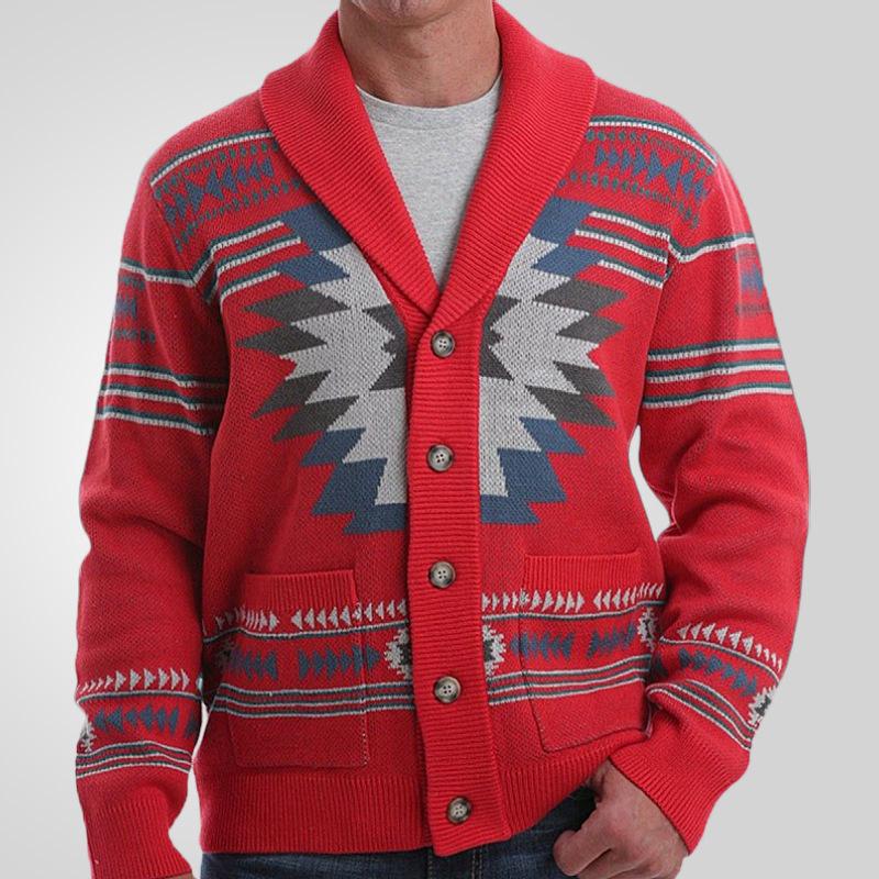 Мужские повседневные кардиганы свитера винтажный воротник-шалка длинный рукав трикотажные кардиганы на пуговицах с карманами свитера для осени и зимы трикотажная верхняя одежда для мужчин M 4180₽