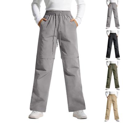 Women's Loose Straight-Leg Pants with Drawstring, Detachable Cargo Pants