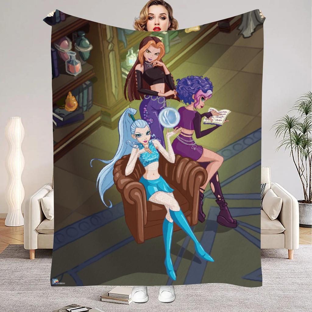 W-Winx C-Club Blanket Beauty Girl Print Flannel Blanket for Home Living Room Bedroom Decor New Year Christmas Gift for Kids