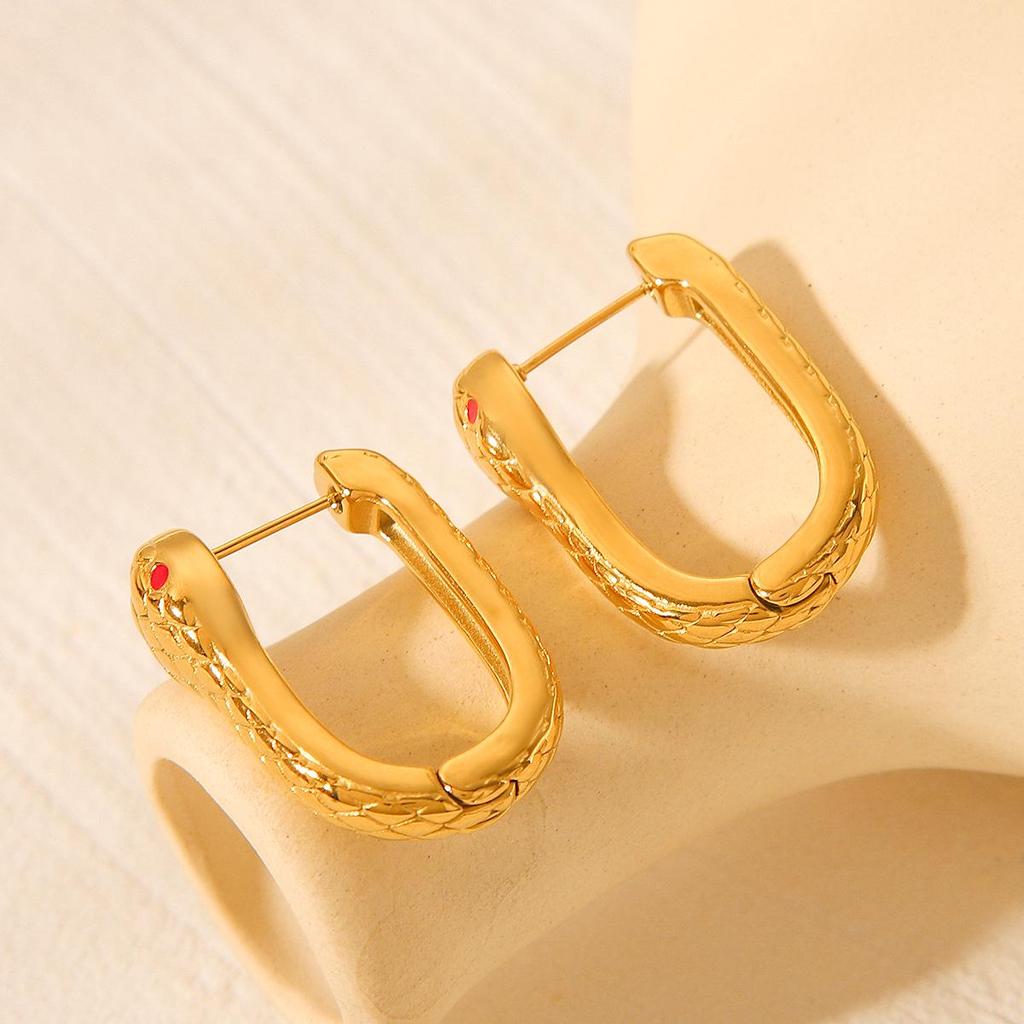 Trendy European & American Serpentine Design 18K Gold-Plated Stainless Steel Earrings for Women