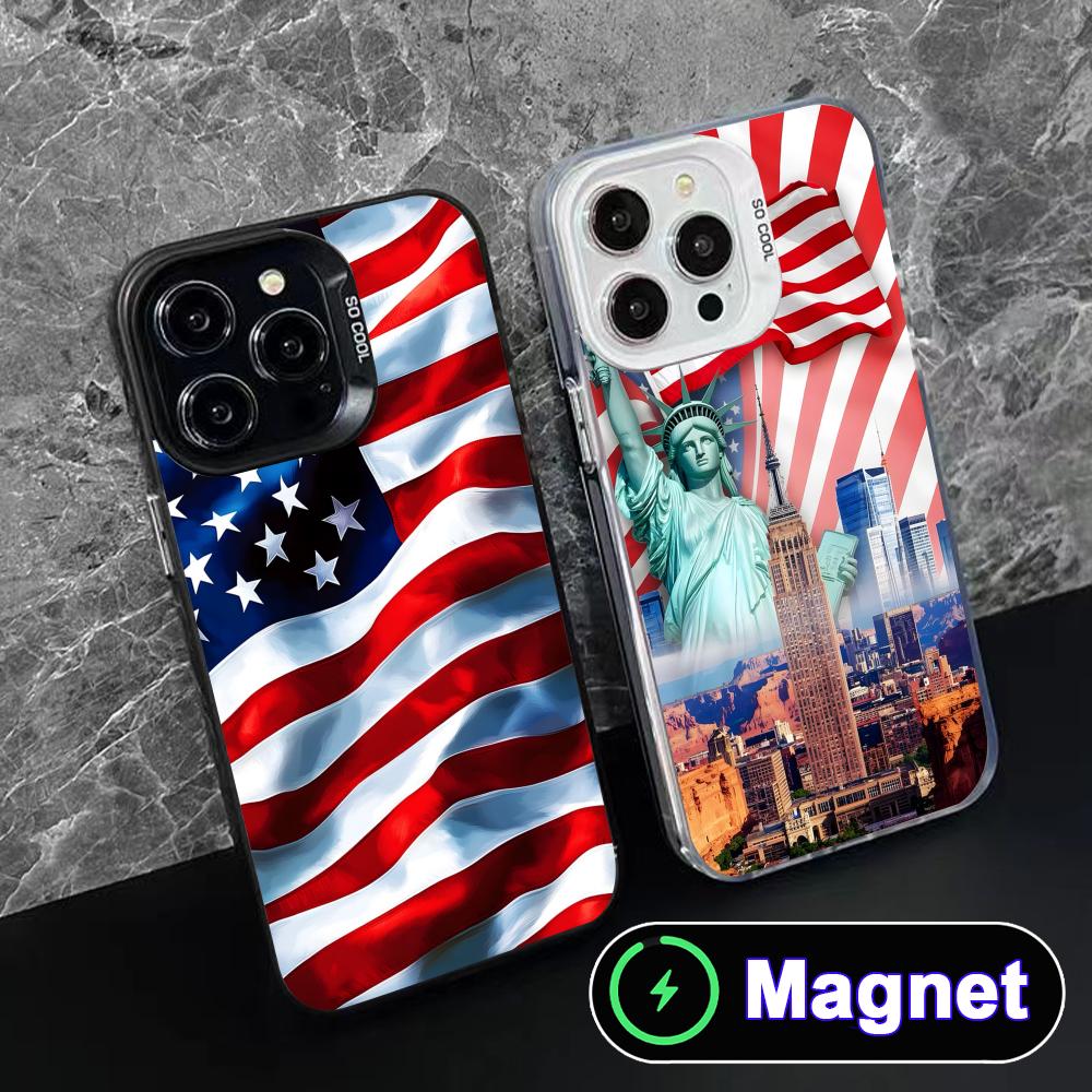 USA America Flag Translucent MagSafe Mobile Phone Case for iPhone 17 16 15 14 13 12 11 Air Pro Max Plus Colorful Cover