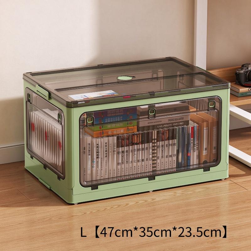 1Pcs Thickened Plastic Folding Collapsible Storage Bin Living Box Storage Box With Front Open Door Stackable Organizer For Book