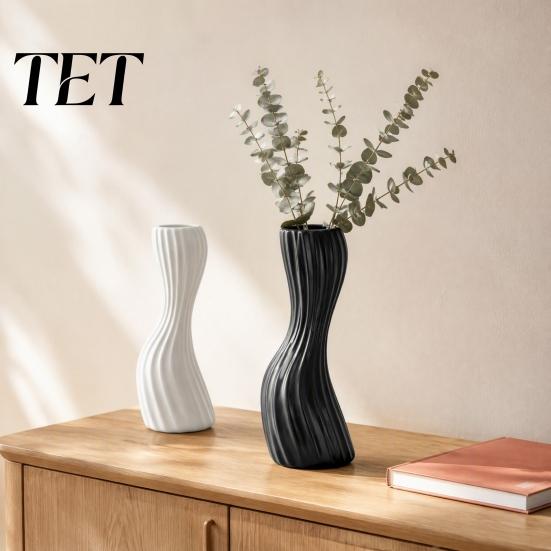 Resin Flower Vases for Home Decor Minimalist Twisted Vase, Modern Ribbed Decorative Container, Creative Vase Floral Arrangement Holder Table