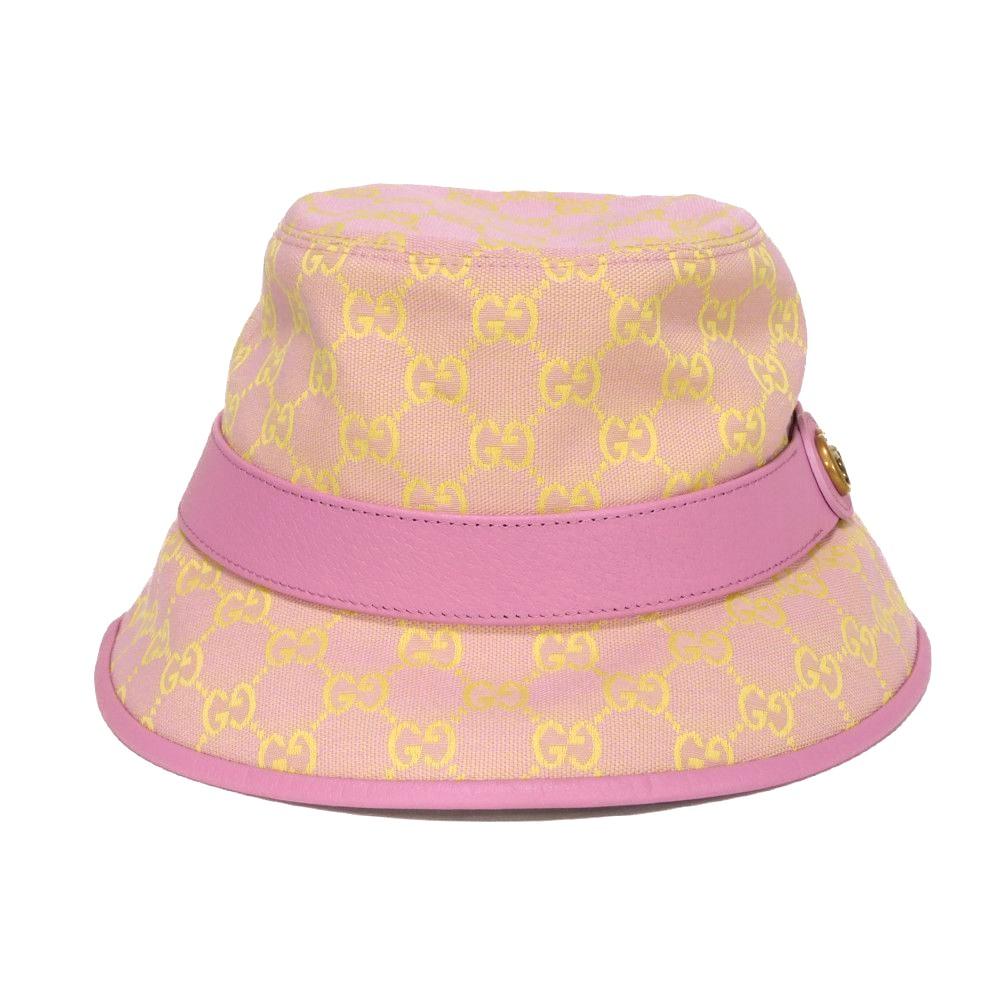 Used GG Canvas Bucket Hat 9539 748476 4HG62 8772 7919 Current GG Marmont Pastel Yellow Medium 22.8" Unused Double G