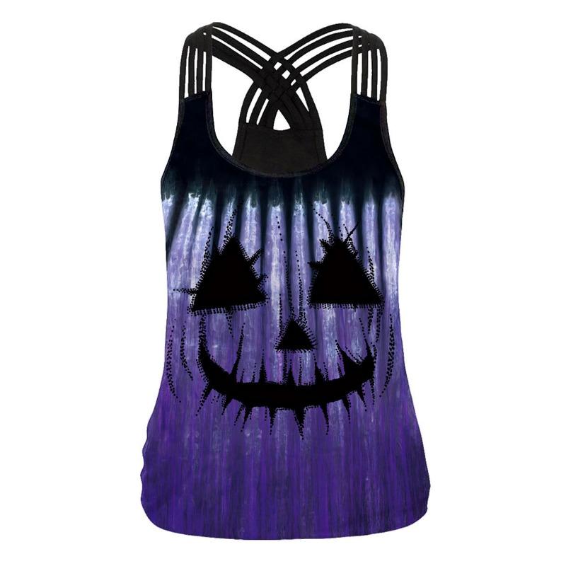 

Хэллоуин череп цифровая печать крест подтяжки маленький жилет сексуальная верхняя одежда топ женщина XL