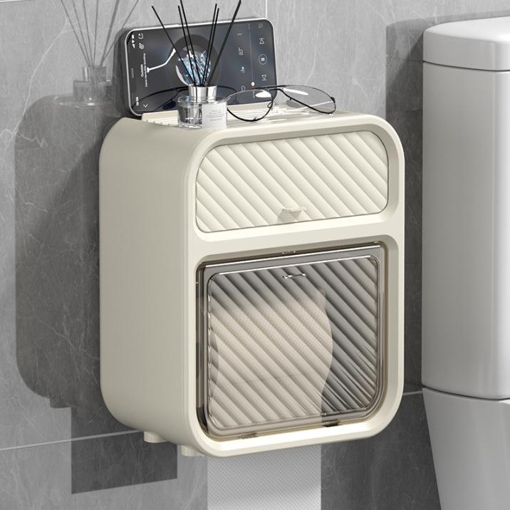 Waterproof Double-Layer Tissue Box & Bathroom Storage Rack - Wall-Mounted Toilet Paper Dispenser