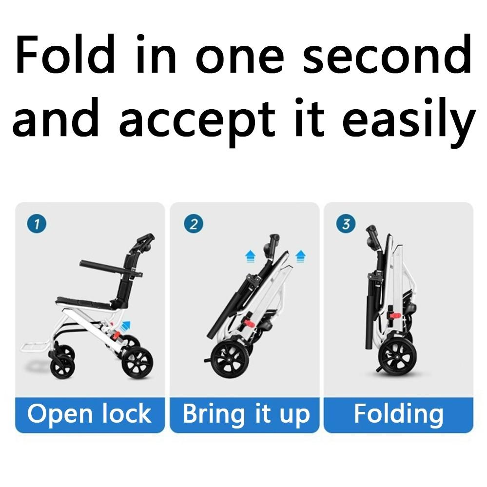 Outdoor Portable Wheel Chair Old People Hand Push Travel Trolly Foldable Wheelchair With Footrest Armrest Ultra Lightweight