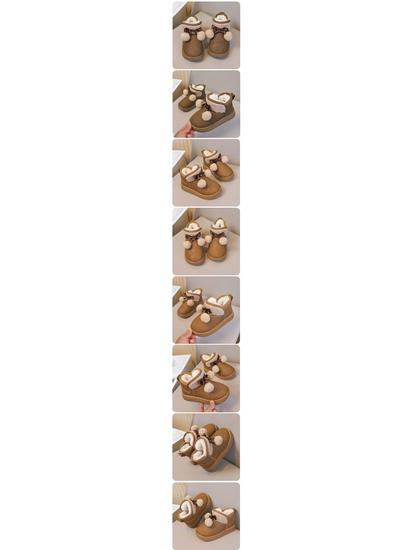 Four Seasons Girls' Velvet Snow Boots with Fur Ball Bows and Non-slip Sole.