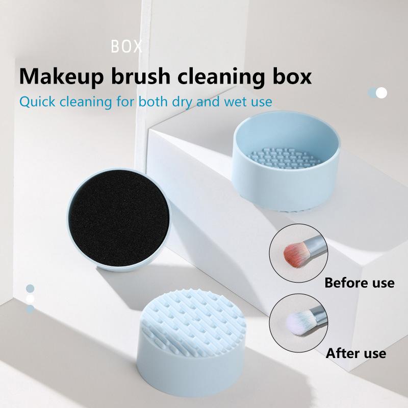 Makeup Brush Dry Cleaner Box Double Use Eye Shadow Brushes Color Remover Sponge Brush Washing Scrubber Clean Kit