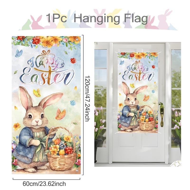 Veselé Velikonoce Dekor Závěsná Vlajka Velikonoční Dekorace 2024 pro Domov Zajíček Vejce Mrkev Veranda Dveře 2024 Jarní Oslava Králičí Dárek