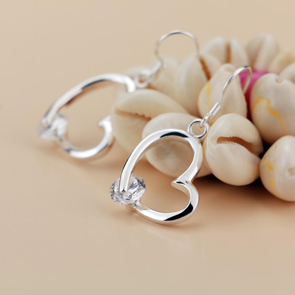 Silver Heart-Shaped Purple Crystal Zircon Earrings Women'S Minimalist Geometric Earrings Platinum-Plated Ear Hook Jewelry