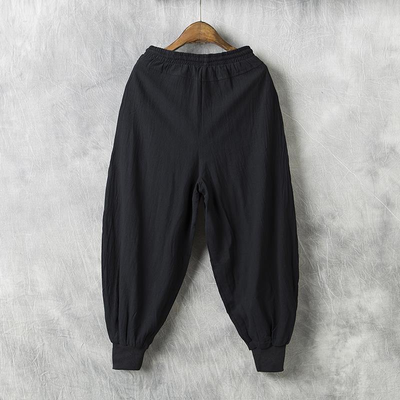 Men's Wide-Leg Cotton-Linen Harem Pants - Casual, Loose Fit with Cuffed Ankles, Ideal for Spring/Summer Fashion.