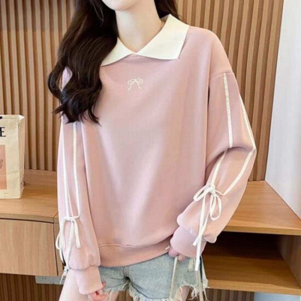 Navava Long Sleeve Ribbon Point Collar Sweatshirt Nt2287