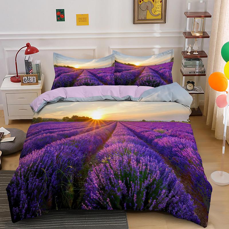 Purple Elegant Lavender Luxury Bedding 2/3Pcs Single Double King Queen Size Duvet Cover Set With Zipper Closure Bedclothes