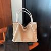 Large Capacity Beach Hollow Composite Tote Solid Color Leather Small Pouch Straw Woven Shoulder Bag Lightweight Polyester