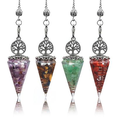 1Pc Healing Gemstone Pointed Hexagonal Cone Pendulum Tree of Life Gravel Crystal Amethyst Agate Pendant Pendulum for DIY Jewellery Decor 20x52mm