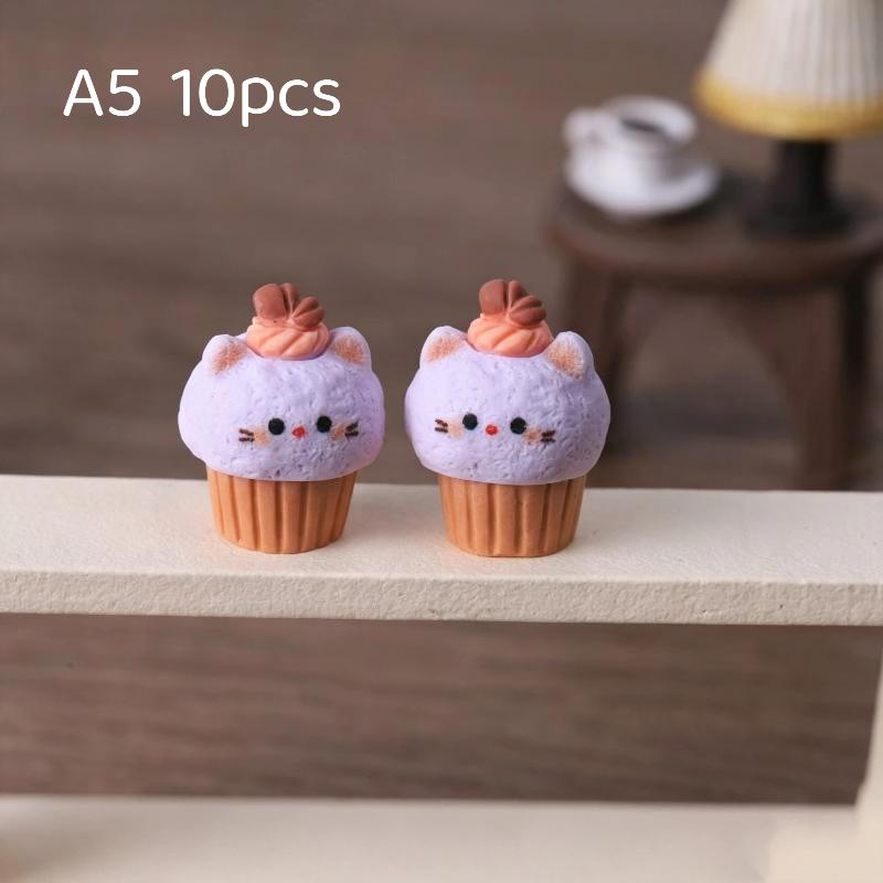 10Pcs Cartoon Animal Dessert Charms Lovely Kitten Ice Cream Cone Resin Pendants For Diy Jewelry Craft Making Accessories