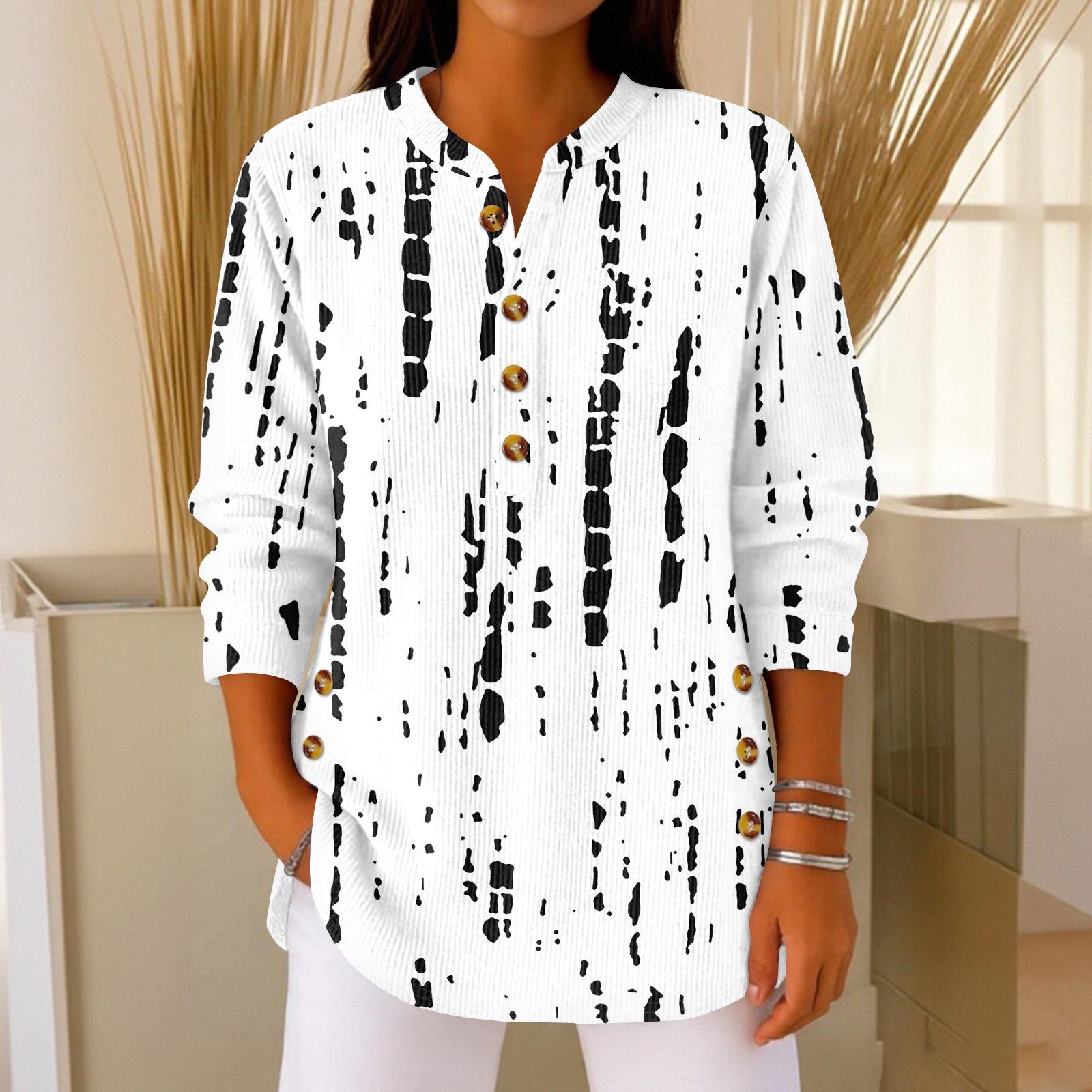 

Women s Fashionable Button Collar Long-sleeved Christmas Print Pullover Top XL белый